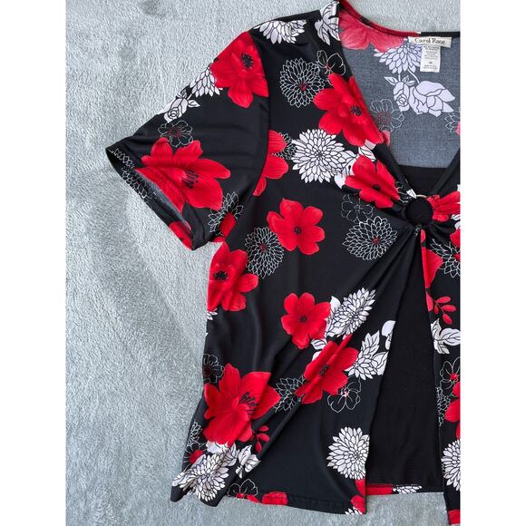 Vintage Y2K Stretchy Floral Top 2X Plus‎ Sized Red Black Whimsigoth Vamp Cyber - Picture 2 of 13